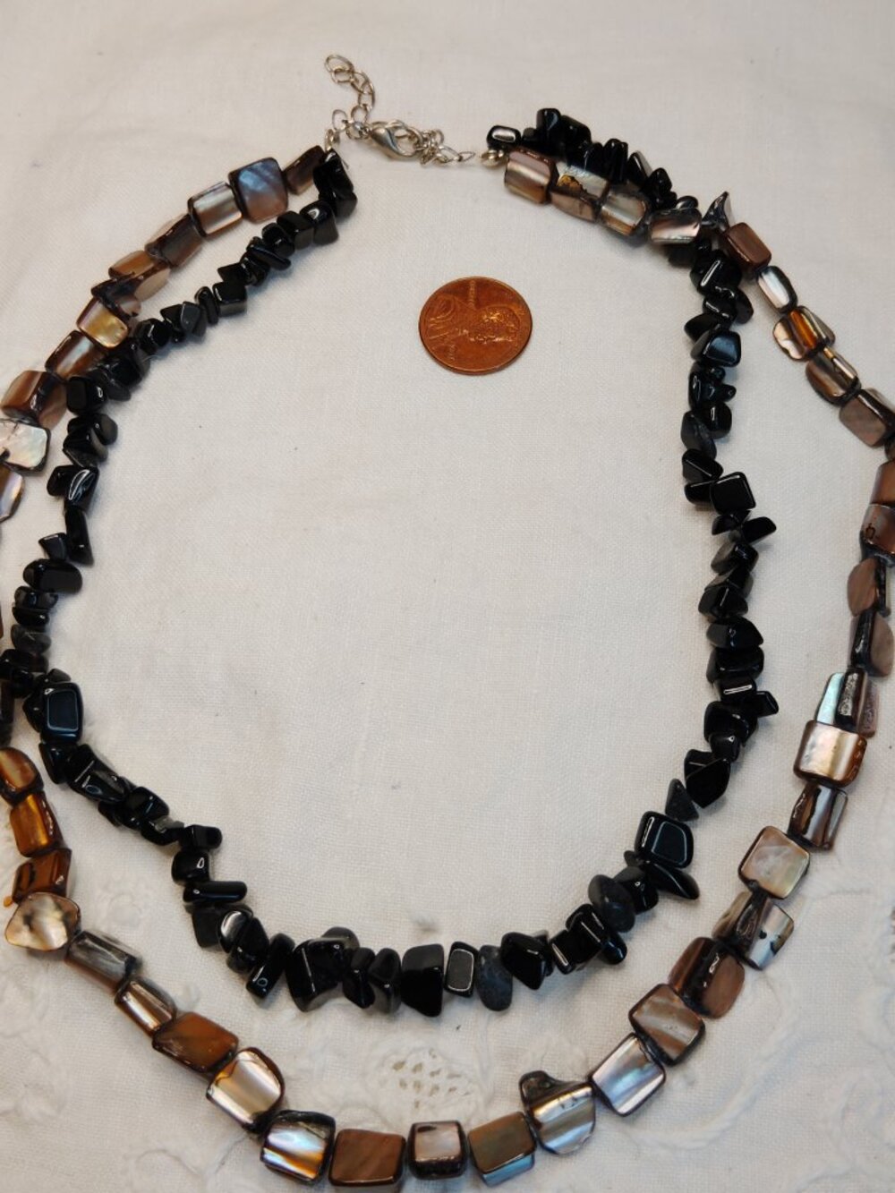 Shell & Black Stone Two‑Strand Necklace